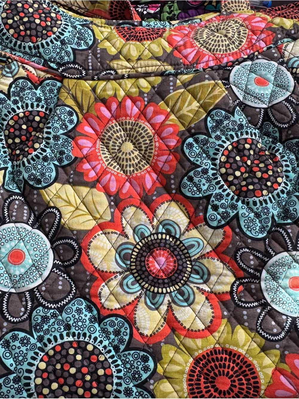 Vera Bradley Mini Crossbody in Teal, Coral, Olive & Brown Floral Quilt